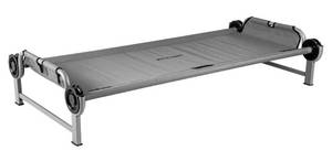 lot 64684 image: Disc-O-Bed Kid-O-Bunk Youth Modular Single Camping Cot, Ages 7 to 12, Black, 59 x 21 Inch, Steel Frame, Water-Resistant Polyester, Carry Bag Included - Retail $160