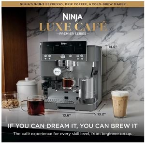 lot 64706 image: Ninja Luxe Caf� Premier Espresso & Rapid Cold Brew, CONFIRMED Hot Water and Steam. VISIBLE USE. - Retail $600