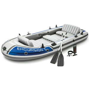 lot 64709 image: Intex Excursion Inflatable 5 Person Water Fishing River Boat Raft Set Oars, OARS VISIBLE USE. - Retail $200