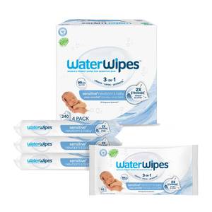 lot 64716 image: WaterWipes Sensitive Newborn & Baby Wipes, 3-In-1 Cleans, Cares, Protects, 99.9% Water, Unscented & Hypoallergenic, 240 Count (4 Packs) - Retail $16