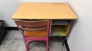 lot 3 image: Student Desk with Chair and Open Storage Compartment