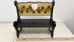 lot 11 image: Decorative Doll Bench with Painted Sunflower Backrest