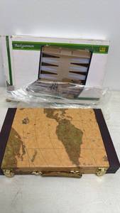 lot 41 image: CHH Games Backgammon Set with Map Design Case and Accessories