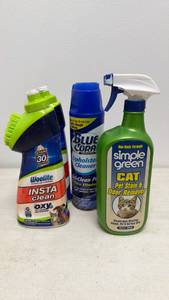 lot 47 image: Lot of 4 Cleaning Products - Woolite INSTAclean OXY, Blue Coral & Simple Green Cat