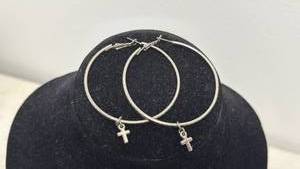 lot 112 image: Pair of Hoop Earrings with Cross Charms