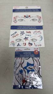 lot 135 image: Patriotic Temporary Tattoo and Face Jewelry Bundle 3-Pack