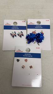 lot 137 image: Celebrate Patriotic Single Earrings and Trio Earrings Lot (4 pair)