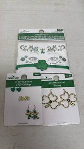 lot 139 image: Way to Celebrate St Patricks Day Earrings and Temporary Tattoo Lot