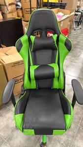 lot 203 image: Gaming Chair Green Black High-Back Reclining & Adjustable Armrests