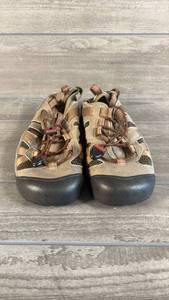 lot 155 image: Hiking Sandals with Lace-Up Closure Tan Brown Red Accents Size Unknown