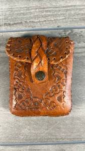lot 221 image: Tooled Leather Pouch with Snap Closure and Shell Pattern