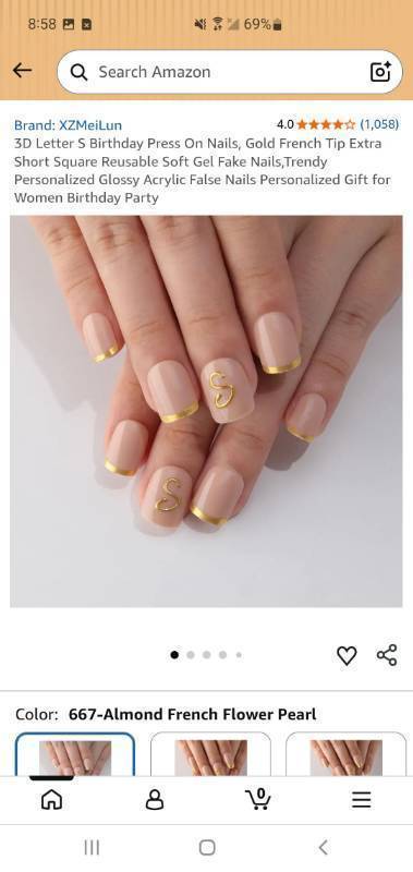 lot 18213 image: 3D Letter S Birthday Press On Nails Gold French Tip Square - Retail $8