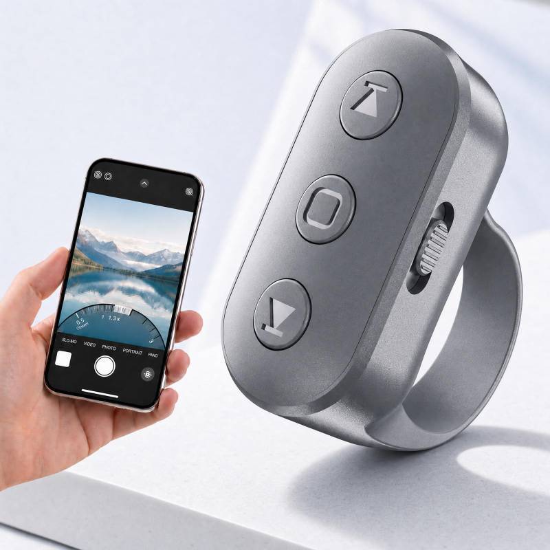 lot 59289 image: Phone Camera Remote Control for iPhone Android iPad with Zoom, Bluetooth Camera Remote Clicker with FrontRear Camera Switch, Fingertip Bluetooth Button for Photo & Video Recording Content Creator. - Retail $14