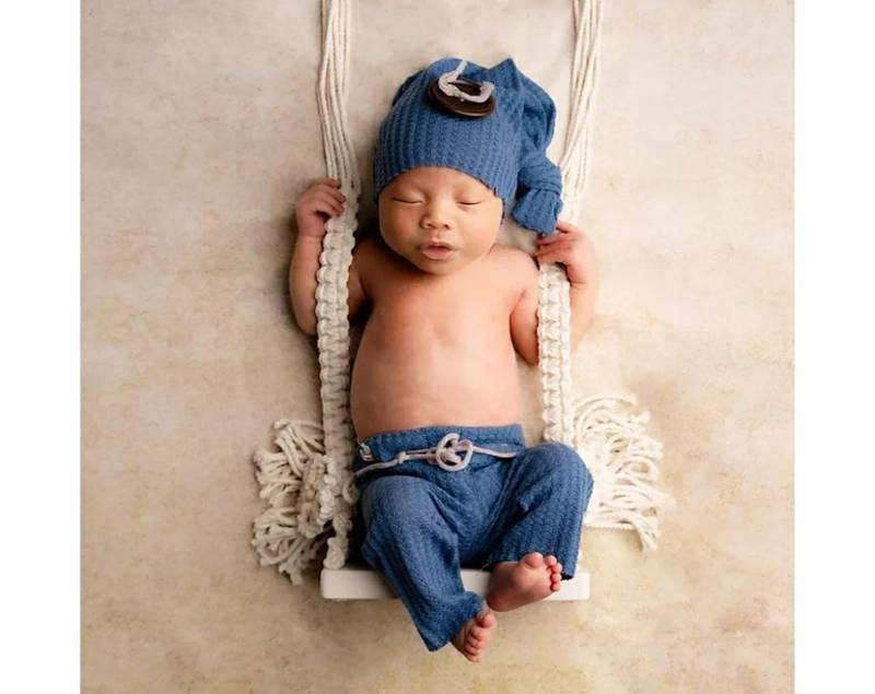 lot 59311 image: Newborn Photography Props with 2 Backdrop Clips-Baby Swing Photo Shoot Accessory��Wooden Newborn Photoshoot Props-NOT Toy-Cream Rope. - Retail $30