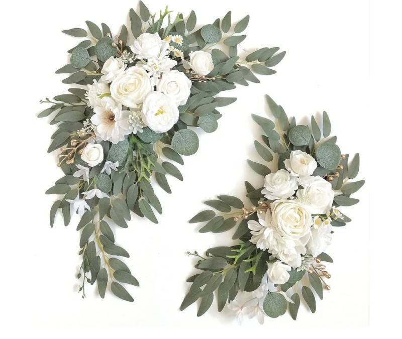 lot 59273 image: Faux Arch Flower Swag Set of 2 for Wedding Welcome Signs Floral Swag Wedding Reception Ceremony Signs Decor. - Retail $40