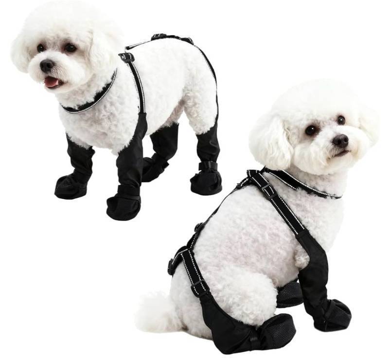 lot 59221 image: Dog Booties & Dog Shoes for Outdoor Walking,Rain & Snow with Suspender Stay-On Design & Reflective Details - Retail $20
