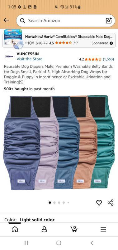 lot 59215 image: Reusable Dog Diapers Male, Premium Washable Belly Bands for Dogs Small, Pack of 5, High Absorbing Dog Wraps for Doggie & Puppy in Incontinence or Excitable Urination and Training, LARGR. - Retail $21