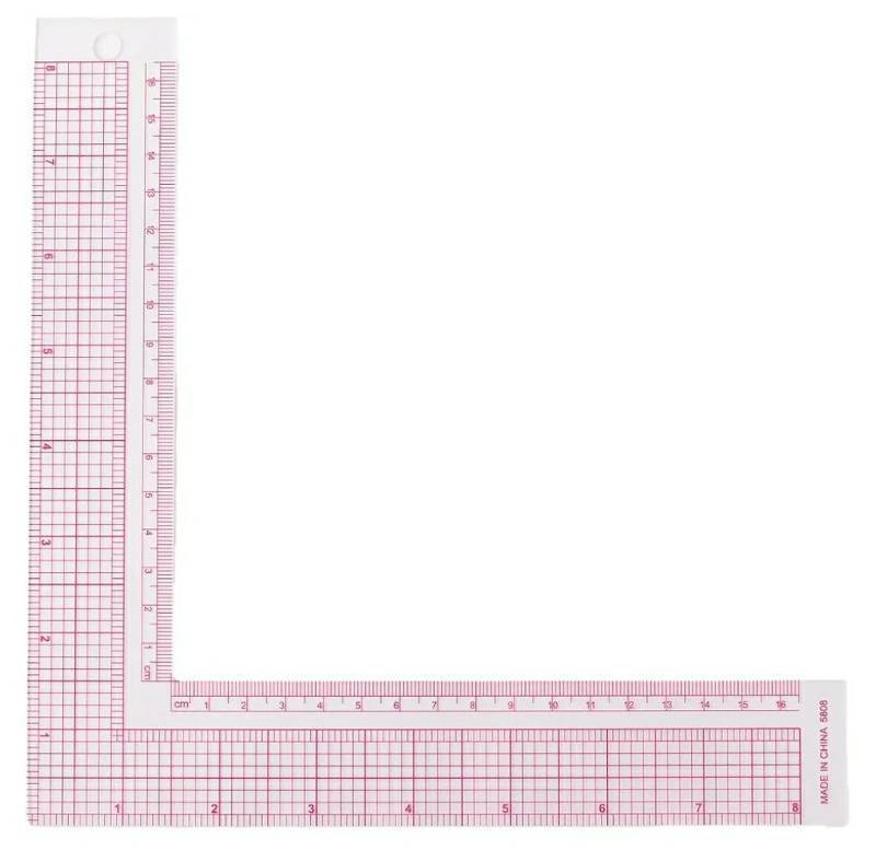 lot 59294 image: Sewing Ruler L-Square Ruler Clear Plastic 8 Inch Measuring Tool for Pattern Making and Fabric Sewing with French Curve Design. - Retail $6
