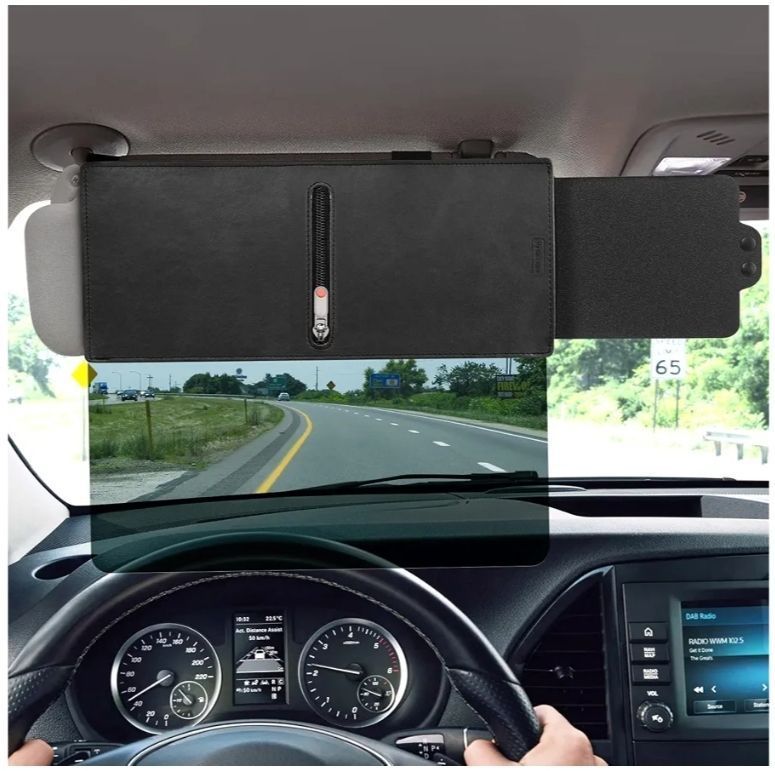 lot 59217 image: Sun Visor Extender for Car (Zipper Slider& Prevents Fingerprints) Anti-Glare. - Retail $22