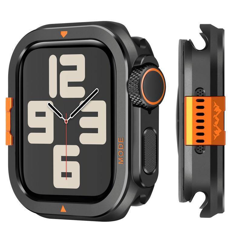 lot 18351 image: Metal Bumper Cover Compatible with Apple Watch Series 654SE Case 44mm, Turn 44mm into Ultra Look Rugged Shockproof Protector with Back Frame for iWatch 44mm, Black - Retail $20