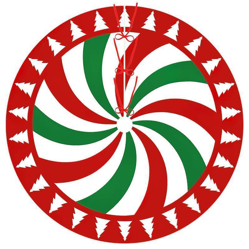 lot 29040 image: Christmas Tree Skirt 36 Inch, Tree Red Green Spiral Candy Xmas Tree Skirt Christmas Tree Mat for Home Party Holiday Indoor Outdoor Decorations - Retail $10