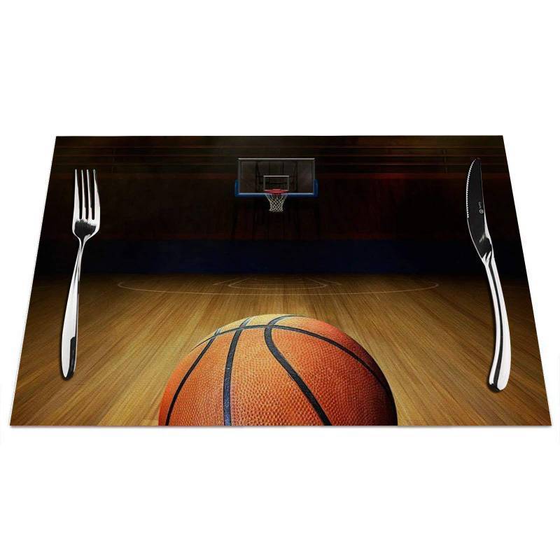 lot 64363 image: Basketball Court Placemats Set of 4, Vintage Basketball Court Pattern Placemats Heat Resistant for Dining Table Non-Slip 18x12 Inches - Retail $15