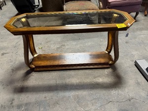 lot 35211 image: Wood-framed glass sofa table