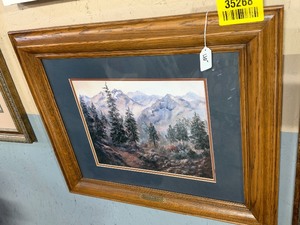 lot 35268 image: Large framed alpine mountain landscape Art