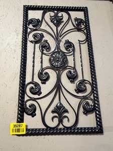 lot 35287 image: Wrought Iron Wall Hanging Panel - Ornate Scrollwork Design.