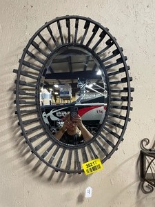 lot 35217 image: Metal-framed hanging mirror