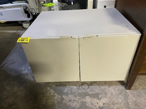 lot 35238 image: White TV consolecabinet with two doors opening to two storage shelves