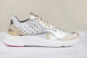 lot 10027 image: Courser Uno Womens Silver Luxe Athletic Sneaker. Size 7  Retail $595