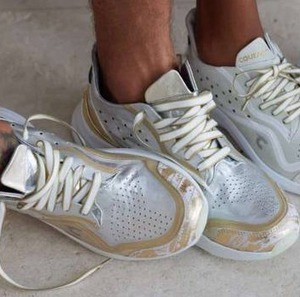 lot 10036 image: Courser Uno Mens SilverGold Sneakers, Size 12  Retail $595