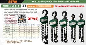 lot 16124 image: Starvox Heavy Duty 3-6m Hand Chain Hoist Set  Qty 5  VD-2-3-5