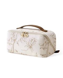 lot 1082 image: EACHY Travel Makeup Bag, Floral Cosmetic Bag for Women, Beige, Medium - Retail $24