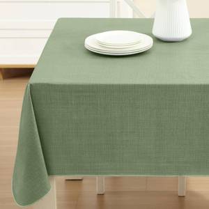 lot 1084 image: Lintex Cafe Hotel Linen Look Vinyl Flannel Backed Tablecloth, Heavyweight 4 Gauge, 60 x 120 Inch Rectangle, Sage Green Indoor Outdoor Waterproof Wipe Clean Table Cover - Retail $30