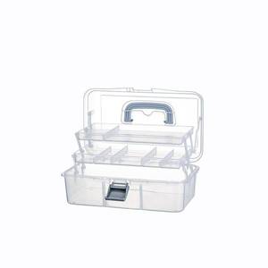 lot 1087 image: BangQiao 2-Tier Trays Clear Gray Plastic Storage Container Organizer Box - Retail $20