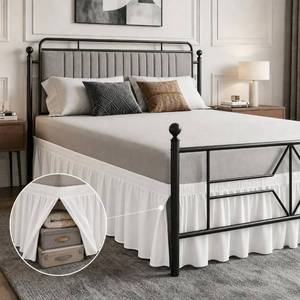 lot 1108 image: Vocander Full Bed Skirt 14 inch Drop, Elastic Wrap Split Corner, White - Retail $16