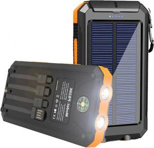 lot 1116 image: Solar Charger Power Bank 20000mAh Portable Charger with 4 Built-in Cables and USB-C inOutput, Dual Emergency Flashlights, Waterproof Outdoor Battery Pack for Camping, Hiking, Travel, and Storm Prep - Retail $23