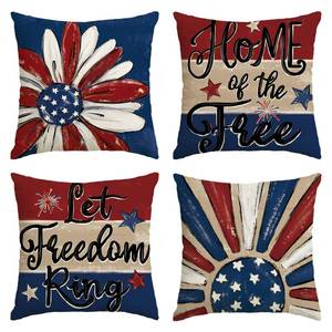lot 1124 image: AVOIN colorlife Let Freedom Ring Stars Fireworks Red White Flower Throw Pillow Covers, 18 x 18 Inch 4th of July Patriotic Independence Memorial Day USA Flag Cushion Case for Sofa Couch Set of 4 - Retail $22