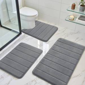 lot 1126 image: BYSURE Dark Grey Memory Foam Bathroom Rug Set 3 Piece - Retail $30