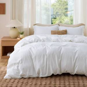 lot 1127 image: Bedsure White Duvet Cover Queen Size - Soft Double Brushed Bedding Set for Kids & Adults, Zipper Closure, 3 Pieces, Includes 1 Duvet Cover (90x90) & 2 Pillow Shams, NO Comforter - Retail $25