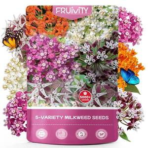 lot 1151 image: Milkweed Seeds Mix for Monarch Butterflies - Fruivity 5 Varieties Mixed Perennial Wildflower Milkweed Seeds Butterfly, Common, Showy, Pink Swamp & White Swamp - Flower Seeds for Garden - Retail $10