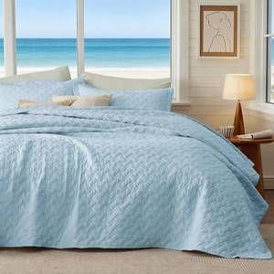 lot 1152 image: Bedsure Quilts Queen Size, Lightweight Comforter Set, Sky Blue Bedspread - Retail $46