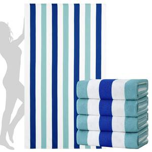 lot 1157 image: Jessy Home 4 Pack Striped Oversized Beach Towel Set, 40x70 Inch Microfiber Sandproof Quick Dry Super Soft Swim Towels, Absorbent Stylish Pool Towels, Swim Cover Up for Beach Vacation Travel - Retail $35