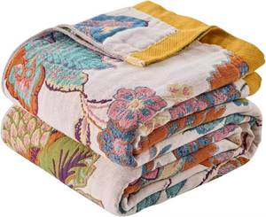 lot 1161 image: ERZVND Boho Throw Blanket Farmhouse Decor Throw Blanket Bohemian Blanket for Bed 100% Cotton Muslin Woven Couch Blanket All Seasons Quilt Bedroom (B-Beige, 90x98) - Retail $69