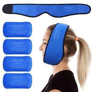lot 1177 image: LotFancy Face Ice Pack Wrap for TMJ, Wisdom Teeth, with 4 Reusable Hot Cold Therapy Gel Packs, Pain Relief for Head, Oral and Facial Surgery, Dental Implants, Blue - Retail $17