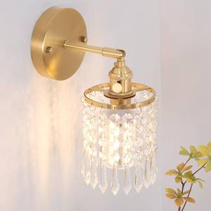 lot 1185 image: Shenmoyl Crystal Battery Operated Wall Sconce, Rechargeable Battery Powered Wall Lamp with Remote Control, Modern Dimmable Wireless Wall Lights Fixture for Bedroom Bathroom(Transparent, Gold Base) - Retail $35