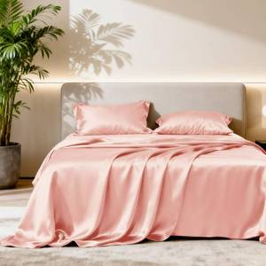 lot 1204 image: Loves cabin Satin Queen Sheets Set, 4 Pieces, Coral, 15 Deep Pocket - Retail $24