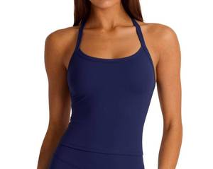 lot 1221 image: SUUKSESS Women Workout Racerback Tank Tops Halter Padded Sports Bras (Navy Blue, M) - Retail $24